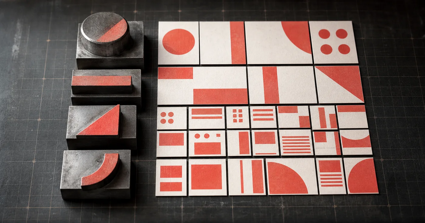 Master printing blocks producing a varied but consistent family of interface parts